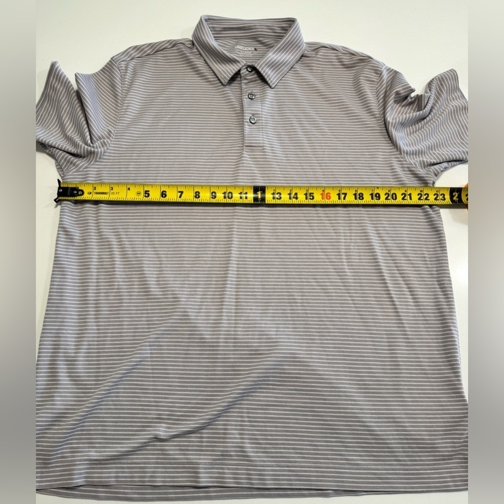 UNTUCKit Men’s Axios Gray & White Striped 100% Cotton Polo Size XLG Comfort - Picture 7 of 7